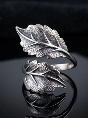 Adjustable Silver Leaf Wrap Ring for Women
